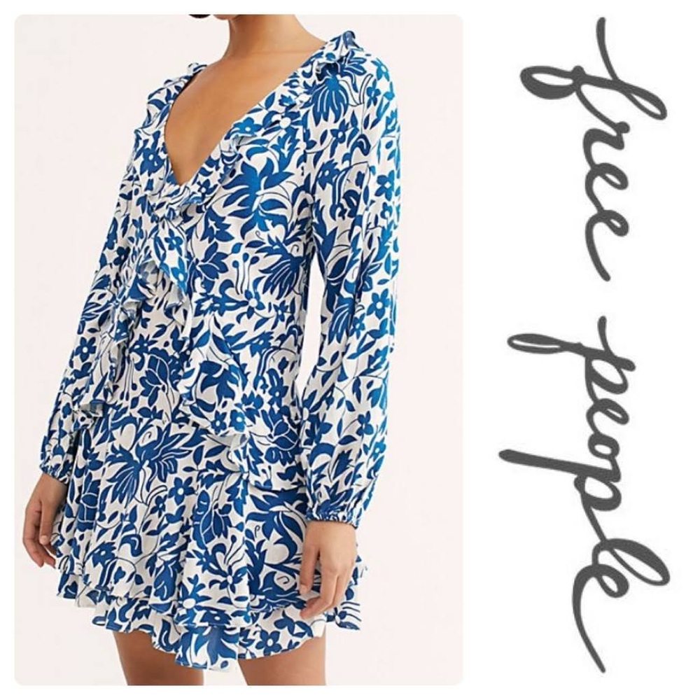 FREE PEOPLE Rebecca Ruffle Dress Blue